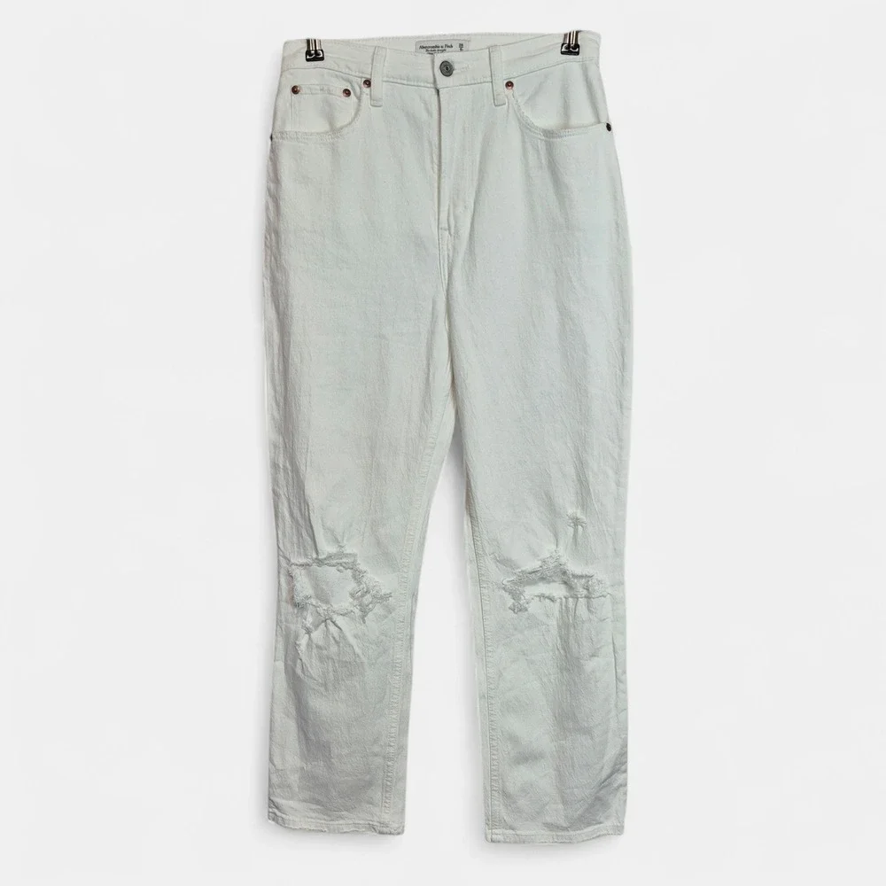 Abercrombie & Fitch Curve Love 28 6R Straight Ultra High‎ Rise White Jeans 90s
